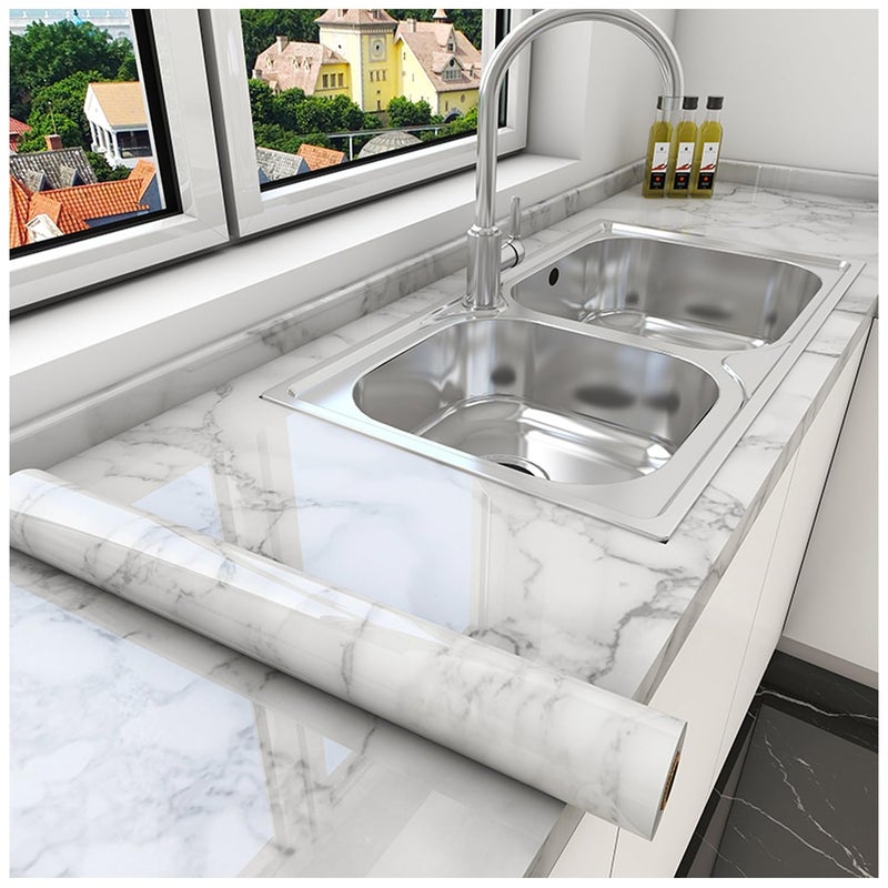 Yancorp 16" x 32.8ft White Gray Contact Paper Marble Wallpaper Peel and Stick Countertops Backsplash for Kitchen Waterproof Renter Friendly Wallpaper Papel Tapiz para Pared - Image 2
